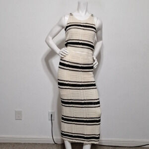 Freshman 1996 NEW Black Cream Bohemian Striped Hippie Crochet 2 Piece Maxi Set S